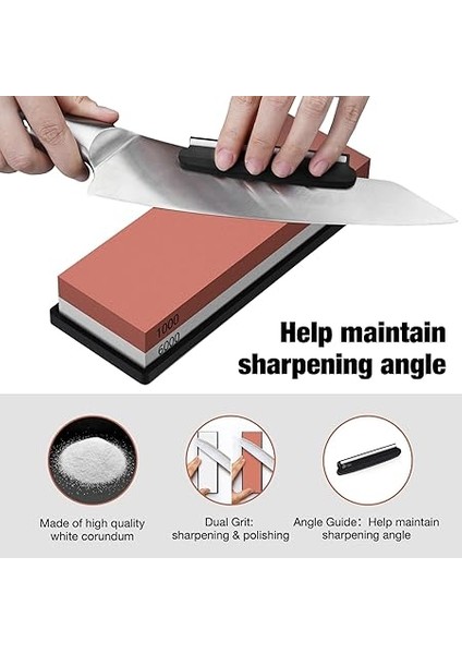 Iohef Bileme Taşı, 1000/6000 Granülasyon Taşı, Profesyonel 2'si 1 Arada Çift Taraflı Bıçak Bileyici, Kaymaz Silikon Tutuculu ve Bıçak Tutuculu, Kırmızı modelleri