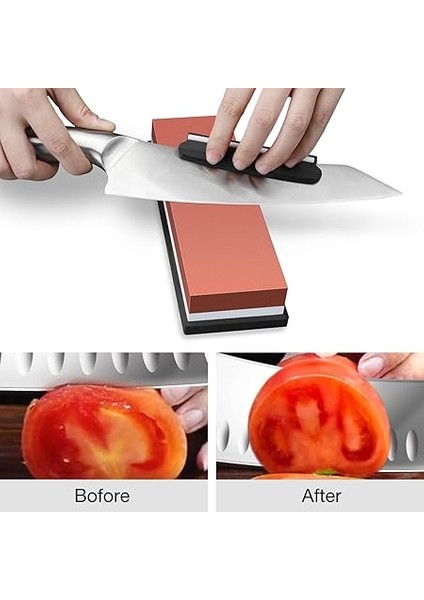 Iohef Bileme Taşı, 1000/6000 Granülasyon Taşı, Profesyonel 2'si 1 Arada Çift Taraflı Bıçak Bileyici, Kaymaz Silikon Tutuculu ve Bıçak Tutuculu, Kırmızı indirimleri