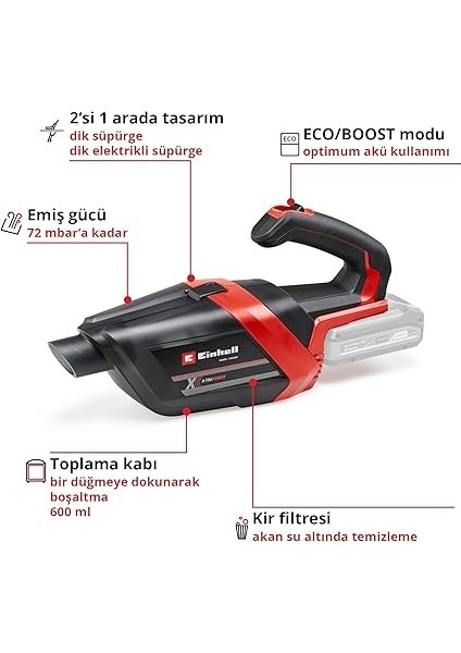 Akülü El Süpürgesi Te-Hv 18/06 Li-Solo Power X-Change (18V, 72 Mbar Emiş Gücü, Dar Alan Başlığı, Döşeme Başlığı, Zemin Başlığı, 0,6 L Toz Haznesi Dahil, Akü Dahil Değildir) - 2347190 modelleri