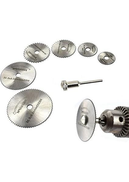 Daire Testere Bıçağı Seti, 6 Adet Döner Alet El Daire Testeresi, 3,2 mm Çubuklu, Mini Delikli Kesme Diskleri, Ahşap, Plastik, Bakır, Alüminyum ve Ince Sac Için Kesme Diskleri