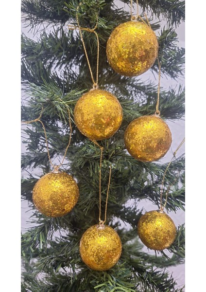 Yılbaşı Ağacı Süsü 4 cm Cici Gold Simli Işıltılı Küre Top Süs Parlak 6 Adet indirimleri