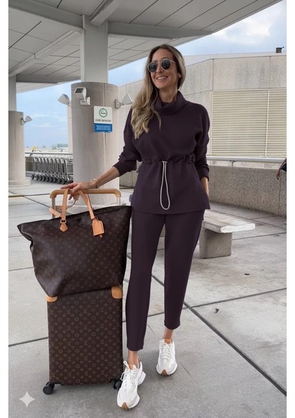 Mdb Kadın Uzun Kollu Balıkçı Yaka Belden Lastikli Modal Bluz ve Pantolon Ikili Takım fırsatları