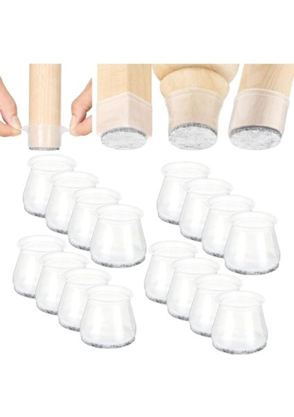 Adet Yarı Saydam (2cm–2,5cm) Beyaz Silikon Keçeli Sandalye Ayağı Koruyucu Pabuç Seti