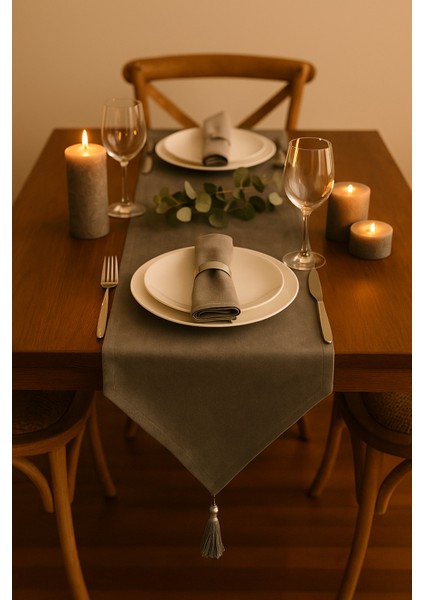 Lüks Runner Masa Örtüsü Rustik Şık Püsküllü Dekoratif Masa Örtüsü 35X150 cm