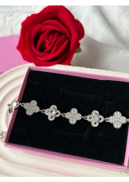 Zirkon Taşlı Bileklik Gümüş Gold Renk Şık Kadın Bileklik Sevgiliye Hediye Kutuluu