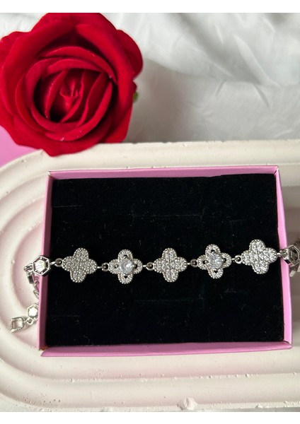 Zirkon Taşlı Bileklik Gümüş Gold Renk Şık Kadın Bileklik Sevgiliye Hediye Kutuluu fırsatları