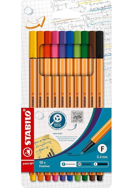 Point 88 - Ince Keçe Uçlu Kalem - 10'lu Paket - Çeşitli Renkler