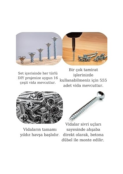 All Essential Fasteners Netzerkoz 555 Parça Vida 12 Çeşit Sunta Vidası Seti - Organizerlı Vida Seti fırsatları