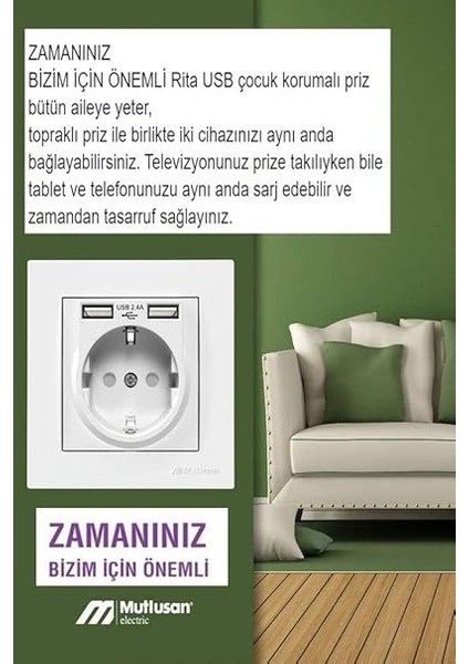 Çift Usb'li Topraklı Priz (2.4A Hızlı Şarj+Çocuk Koruma) fiyatları