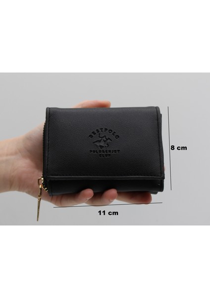 Siyah Bozuk Para Gözlü Bol Kartlıklı Mini Kadın Cüzdanı