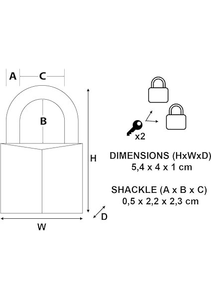 Lock CAD40T 2 Adet Masif Pirinçten Yapılmış Anahtarlı Büyük Asma Kilit Paketi, Altın Rengi, 5,4 x 4 x 1 cm fırsatları