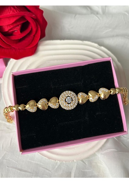 Zirkon Taşlı Bileklik Gümüş Gold Renk Şık Kadın Bileklik Sevgiliye Hediye Kutuluu fırsatları