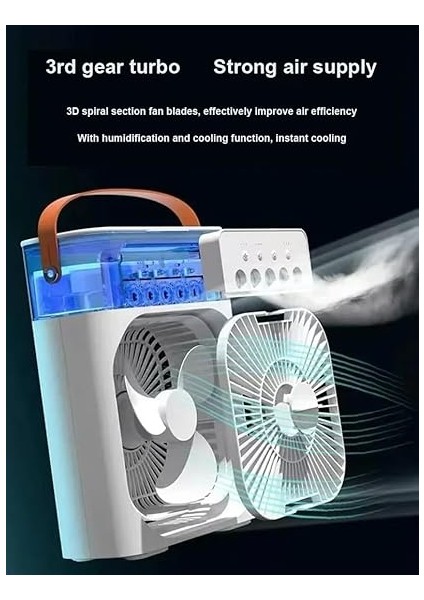 Mini Buharlı Hava Soğutucu, Taşınabilir Portatif Klima, Mobil Sulu Klima, 3 Rüzgar Hızı, 3 Sis Modu, Buzlu Vantilatör 5 Sprey Delikli ile Renkli LED Işıklı Beyaz Renk - HR025 (Beyaz) indirimleri