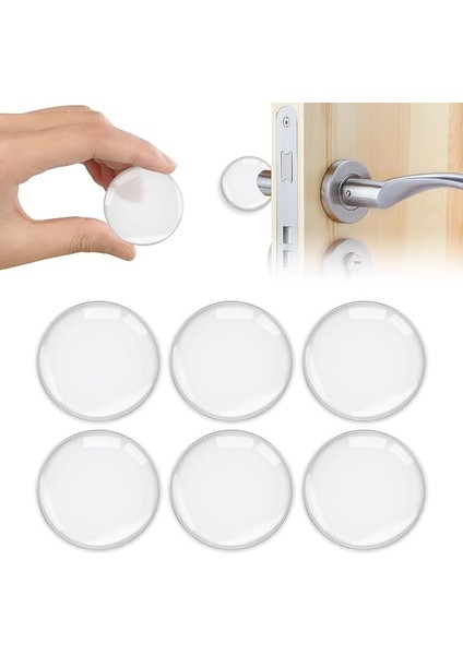 Duvar Kapı Stoperi, 6 Adet Duvar Kapı Stoperi Seti, 40 mm Silikon Kapı Stoperi, Duvar, Kendinden Yapışkanlı, Şeffaf, Yuvarlak, Kapı Kolu Tamponu, Duvar Koruması, Buzdolabı Koruması, Duvar