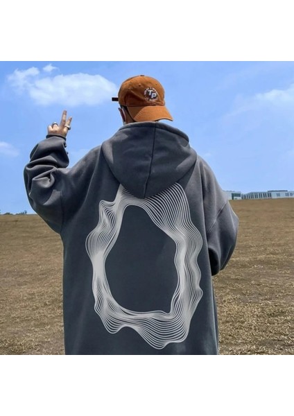 Punıx Büyük Beden Özel Tasarım Dans Eden Çizgiler Baskılı Kalın 3 Iplik Kışlık Erkek Sweatshırt