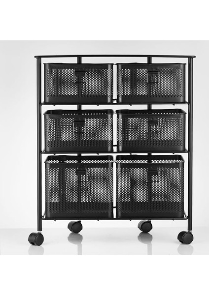 Katlı Bölmeli Tekerlekli Metal Sebzelik (Siyah)