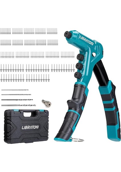 Tek Elle Perçin Tabancası, Pop Perçin Tabancası Seti, Profesyonel El Perçinleyici, Metal Için 200 Perçinli Manuel Perçinleme Aleti, 4 Matkap Ucu, 4 Aletsiz Değiştirilebilir Başlık, Saklama