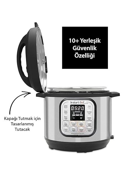 Pot Akıllı Pişirici, 3 Litre Kapasite, Elektrikli Düdüklü, Yavaş Pişirme, Pilav Pişirme, Kızartma Modu, Yoğurt Hazırlayıcı, Buharlı Pişirme ve Yemek Isıtma Özelliği, Paslanmaz Çelik/siyah indirimleri