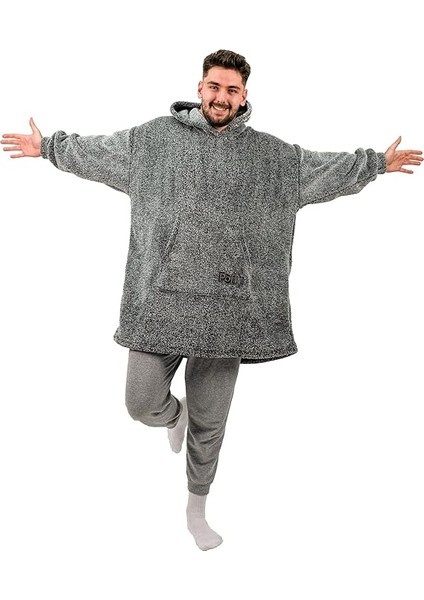 Oversize Giyilebilir Battaniye Tek Beden Çok Rahat Unisex Hoodie Peluş Kapüşonlu Sweatshirt (Gri-Siyah) fiyatları