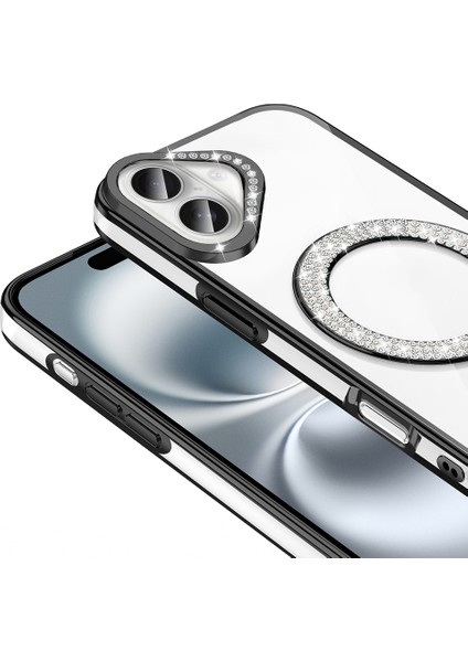 Apple iPhone 16 Kılıf Pırlanta Taş Tasarımlı M-Safe Şarj Özellikli Zore Karetta Silikon Kapak indirimleri