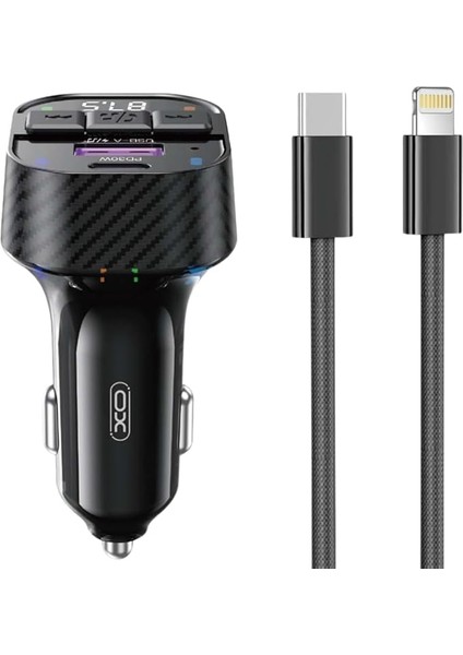 Simple Is Beauty Araç Mp3 Şarj Cihazı BCC17- Lightning Örgü Kablo - 30W Pd Hızlı Şarj, Bluetooth V5.3, Fm Verici, Mp3/wav Format Desteği, Çift USB Portu, Aşırı Gerilim, Isınma ve Kısa Devre Koruma | Siyah