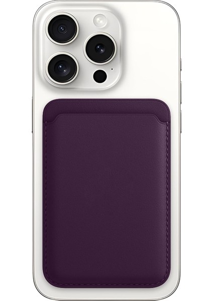 iPhone 15 / iPhone 14 / iPhone 13 / iPhone 12 Serisi Için Güçlü Manyetik Özellikli Magsafe Aksesuarlarıyla Uyumlu Deri Cüzdan Kartlık (Derin Mor)