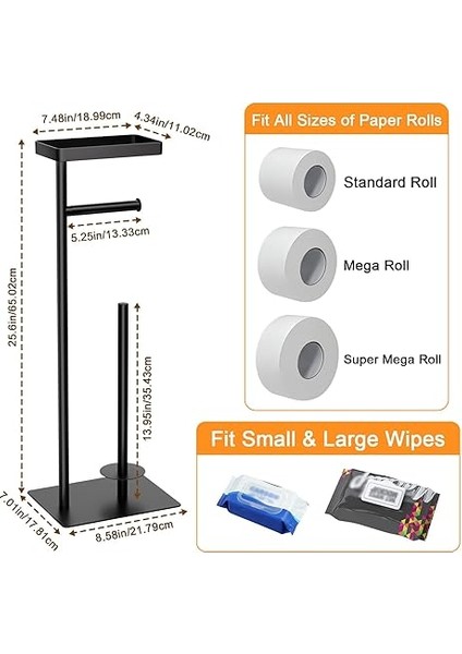 Çelik Tuvalet Kağıdı Tutacağı, Ayakta Duran, Islak Mendil Kutusu ve Tuvalet Fırçası Için (Siyah) indirimleri