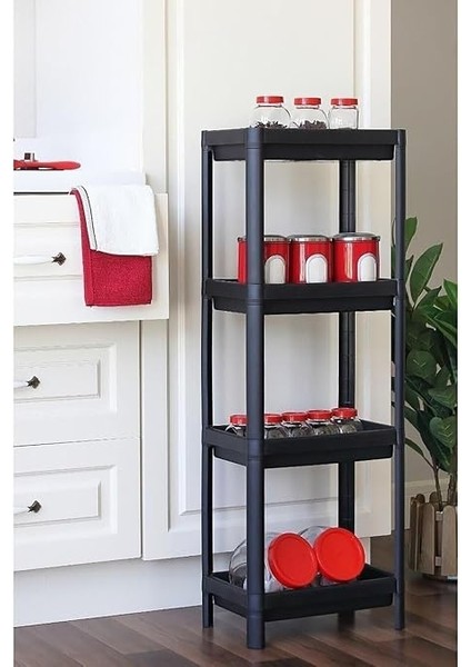 Home 4 Katlı Geçmeli Plastik Banyo ve Mutfak Organizeri, Kolay Montajlı 4 Katlı Raf, Mutfakta ve Banyoda Kullanım Için Ideal, Dayanıklı Depolama Çözümü (Siyah) modelleri