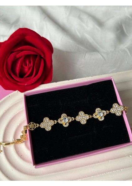 Zirkon Taşlı Bileklik Gümüş Gold Renk Şık Kadın Bileklik Sevgiliye Hediye Kutuluu fırsatları