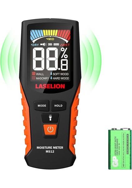 Pinless Nem Ölçer MS12 Tahribatsız Ahşap Nem Ölçer Dedektörü, Büyük LCD Ekranlı, Piller, Ahşap, Yakacak Odun, Duvarlar, Yapı Malzemeleri Için 4 Modlu Nem Ölçer