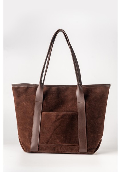 Kadın Büyük Boy Süet Cepli Omuz Kol Çantası Kahverengi fiyatları