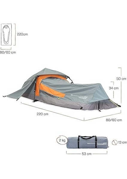 Tomorrow Tek Başına Çadır, Açılır Çadır, 1 Kişilik Çadır, Dikdörtgen, 220 x 80 x 50 Cm, Kamp, Festival, Ultra Hafif, Küçük Paket Ölçüsü, Su Geçirmez, Sağlam fırsatları