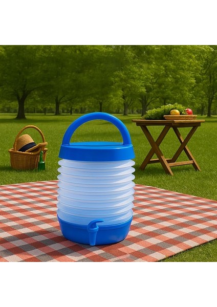 Akordiyonlu Su Sebili Meşrubat Içecek Kabı Bidonu Damacana Katlanabilir Musluklu Körüklü 5.5 Litre Termos Piknik Kamp Mangal, BADEM10