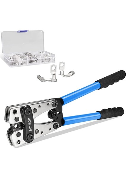 Awg 1/0 – 8 Akü Kablo Sıkma Aleti Seti, 60 Bakır Halka Kelepçeli, 8 Boyut, Akü Kablosu Pabucu, Sağlam Tel Halkalar Için Sıkma Pensesi, Akü Kelepçesi, Bakır Halkalar