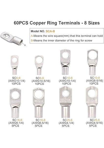 Awg 1/0 – 8 Akü Kablo Sıkma Aleti Seti, 60 Bakır Halka Kelepçeli, 8 Boyut, Akü Kablosu Pabucu, Sağlam Tel Halkalar Için Sıkma Pensesi, Akü Kelepçesi, Bakır Halkalar fiyatları