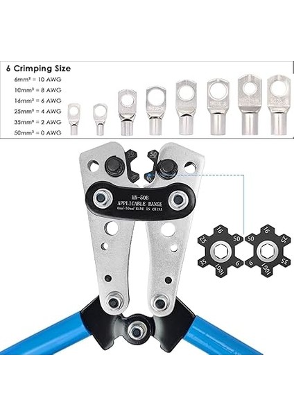 Awg 1/0 – 8 Akü Kablo Sıkma Aleti Seti, 60 Bakır Halka Kelepçeli, 8 Boyut, Akü Kablosu Pabucu, Sağlam Tel Halkalar Için Sıkma Pensesi, Akü Kelepçesi, Bakır Halkalar modelleri