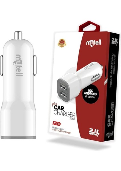 Universal Universal Araç Şarjı My-A5 USB Başlık 2 Usb'li 2100 Mah, Beyaz