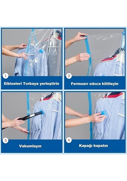 Vakumlu Hurç, Dolap Düzenleyici Elbise Saklama Poşeti,%80 Yer TASARRUFU,1ADET 90X60CM,1ADET 105X70CM,1ADET 145X70CM (Elbise Seti 3'lü) indirimleri