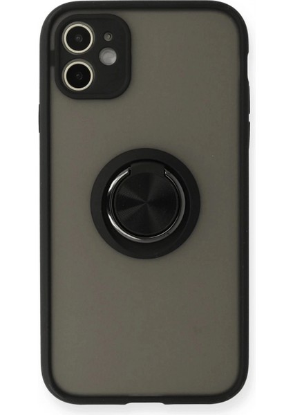 iPhone 11 Kılıf Montreal Yüzüklü Silikon Kapak - Siyah
