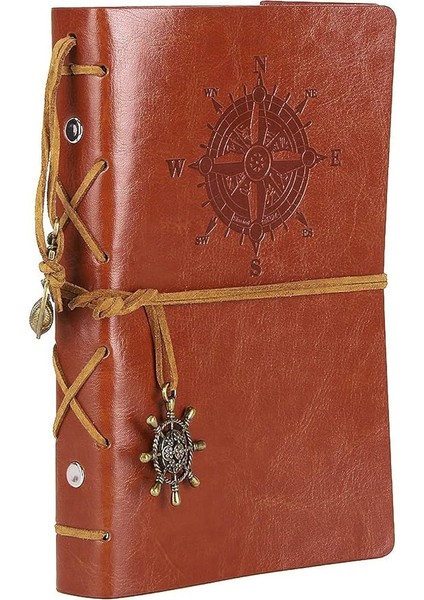 Retro Vintage Denizcilik Defteri Klasik Pu Deri Kapak Not Defteri Seyahat Günlüğü Seyahat Dergisi Doldurulabilir Eskiz Defteri Spiral Halka Binder Günlüğü Boş Sayfalar, Astarsız Kağıt, Retro Kolye, Klasik Kabartmalı (130X185 Mm, Kahverengi)