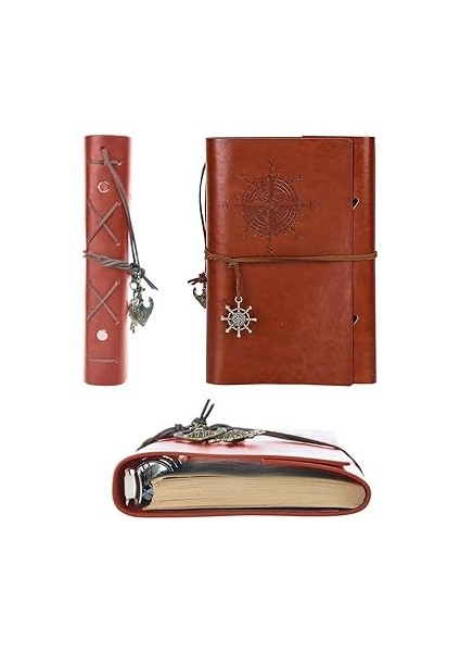 Retro Vintage Denizcilik Defteri Klasik Pu Deri Kapak Not Defteri Seyahat Günlüğü Seyahat Dergisi Doldurulabilir Eskiz Defteri Spiral Halka Binder Günlüğü Boş Sayfalar, Astarsız Kağıt, Retro Kolye, Klasik Kabartmalı (130X185 Mm, Kahverengi) indirimleri
