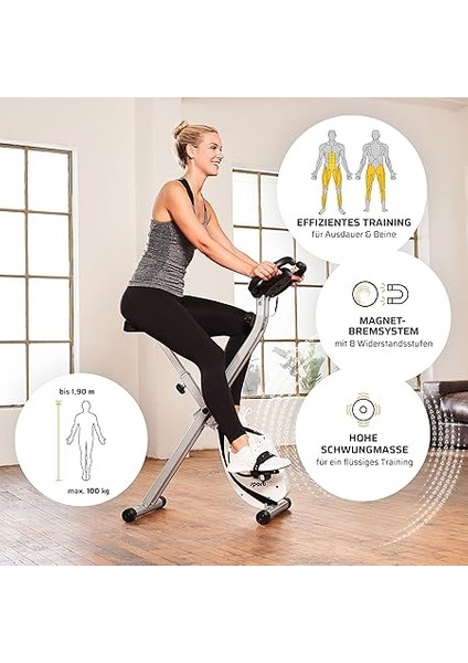 Katlanabilir Kondisyon Bisikleti, Ev Için Uygun, Akıllı Ekran ile Nabız ve Performans Takibi, Gri modelleri