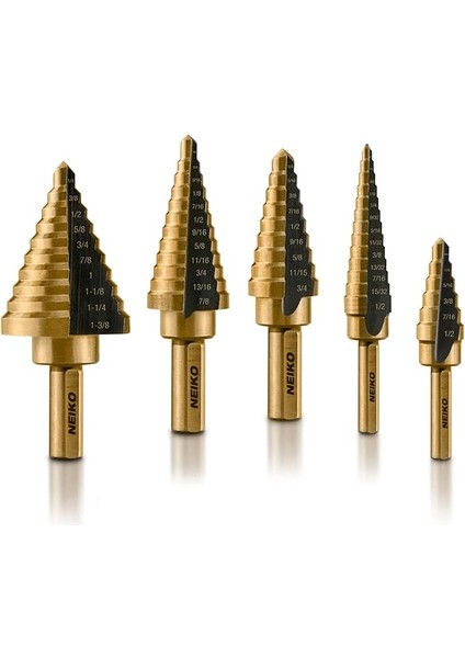 10197A Titanyum Kademeli Matkap Ucu Seti Hss | 5 Parçalı | Toplam 50 Boyut