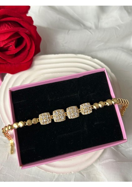 Zirkon Taşlı Bileklik Gümüş Gold Renk Şık Kadın Bileklik Sevgiliye Hediye Kutuluu modelleri