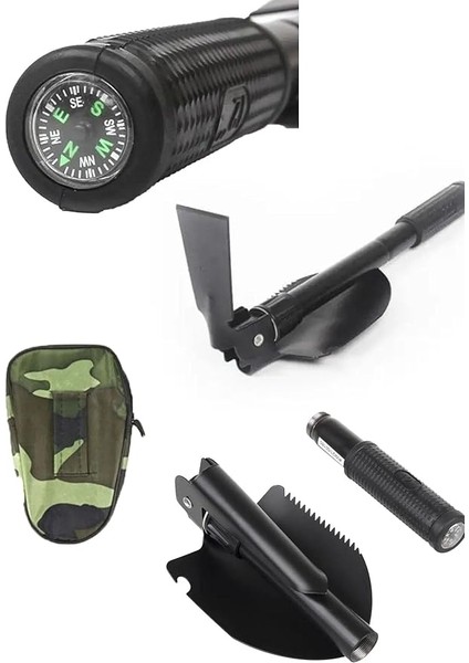 Portatif Çantalı Pusulalı Katlanabilir Metal Kazma Kürek Seti