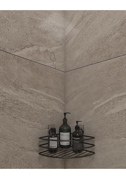 Banyo Ömür Boyu Paslanmaz Yapışkanlı Banyo Rafı Düzenleyıcı Mat Siyah Köşelik Şampuanlık EK01.S