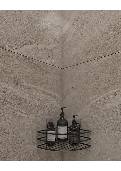 Banyo Ömür Boyu Paslanmaz Yapışkanlı Banyo Rafı Düzenleyıcı Mat Siyah Köşelik Şampuanlık EK01.S fırsatları