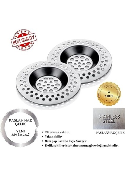 Lavabo Süzgeci Evye Süzgeç 2'li Set 8 cm Pratik Mutfak Aleti Banyo/küvet Delikleri Gider Temizliği Uzun Ömürlü Metalik Süzgeç fiyatları
