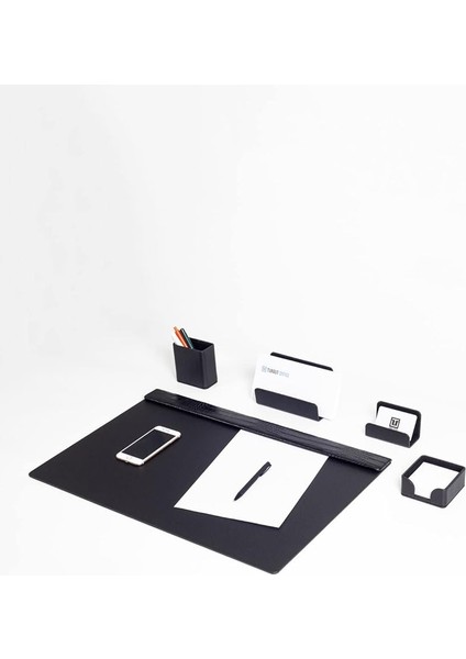 Office Loft Deri Sümen Takımı Siyah 5 Parça Yatay Coroco Detaylı