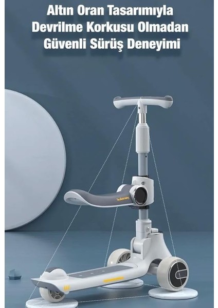3 Tekerlekli Katlanabilir Çocuk Scooterı | Işıklı &amp; Müzikli | Ayarlanabilir Yükseklik | Oturmalı &amp; Ayakta Kullanım | 1-12 Yaş | 80KG Taşıma Kapasiteli Scooter fırsatları